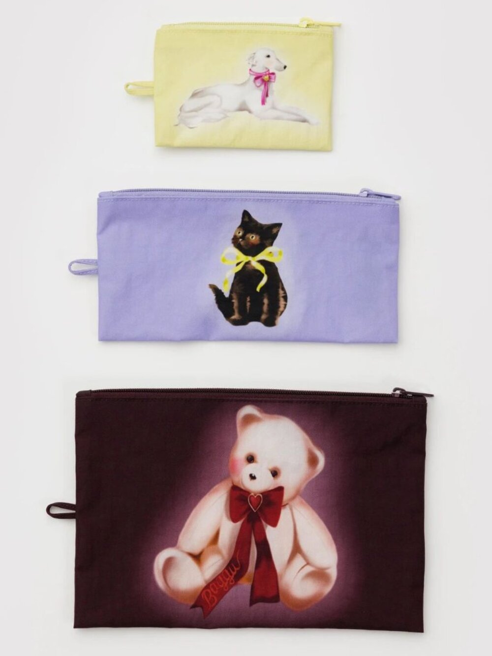 NWT Baggu Flat Pouch Set - Fancy Animals (Dog, Cat, Teddy Bear)